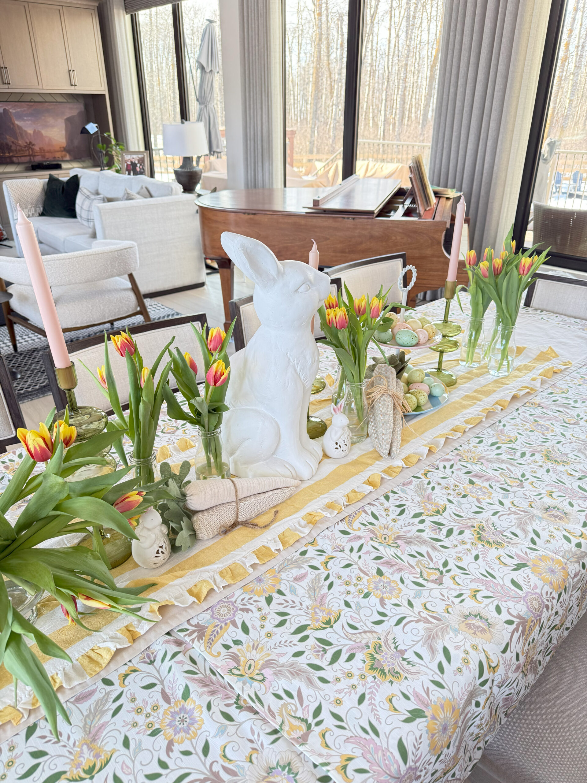 Overized outdoor bunny statue used to decorate the Easter table
