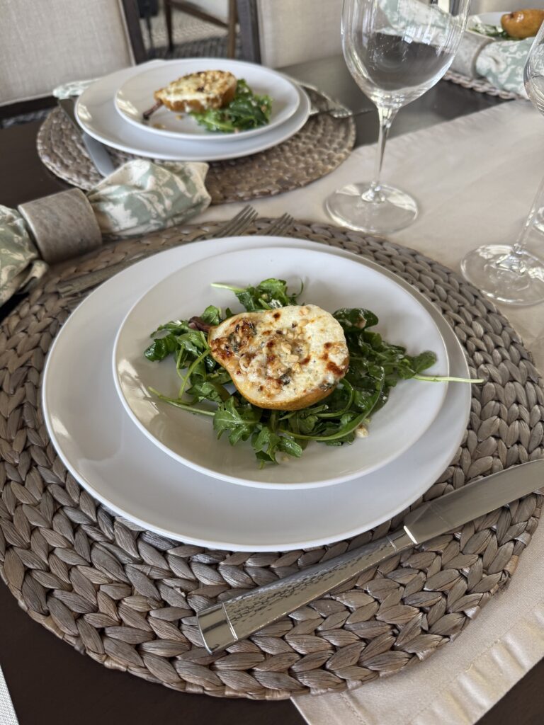 stuffed pear salad on the table