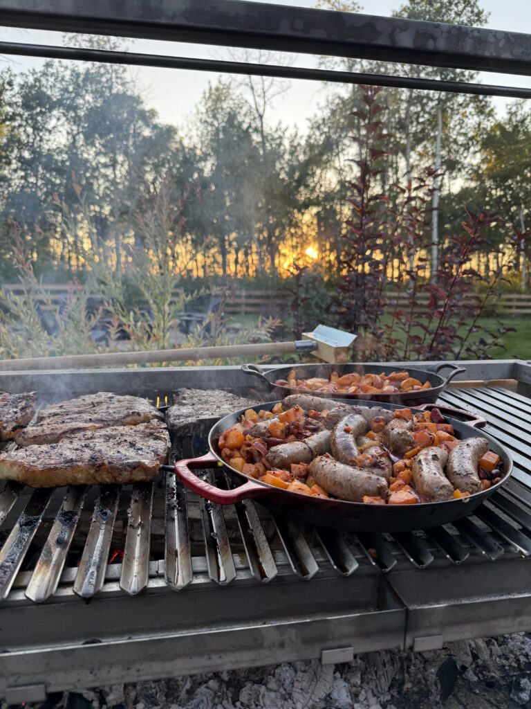 grilled steaks and Tuscan Sausage Bake
