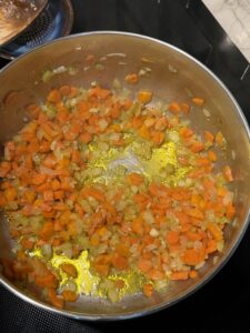 Carrots, onions, celery and garlic sauted to translucent