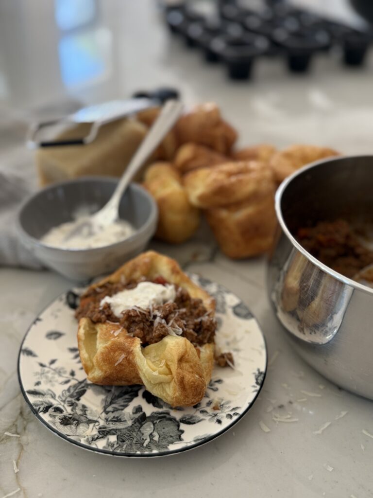 Decadent Sloppy Joes on Yorkshire Puddings with Horseradish Crème Fraiche