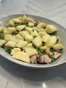 casserole dish full of pot pie ingredients