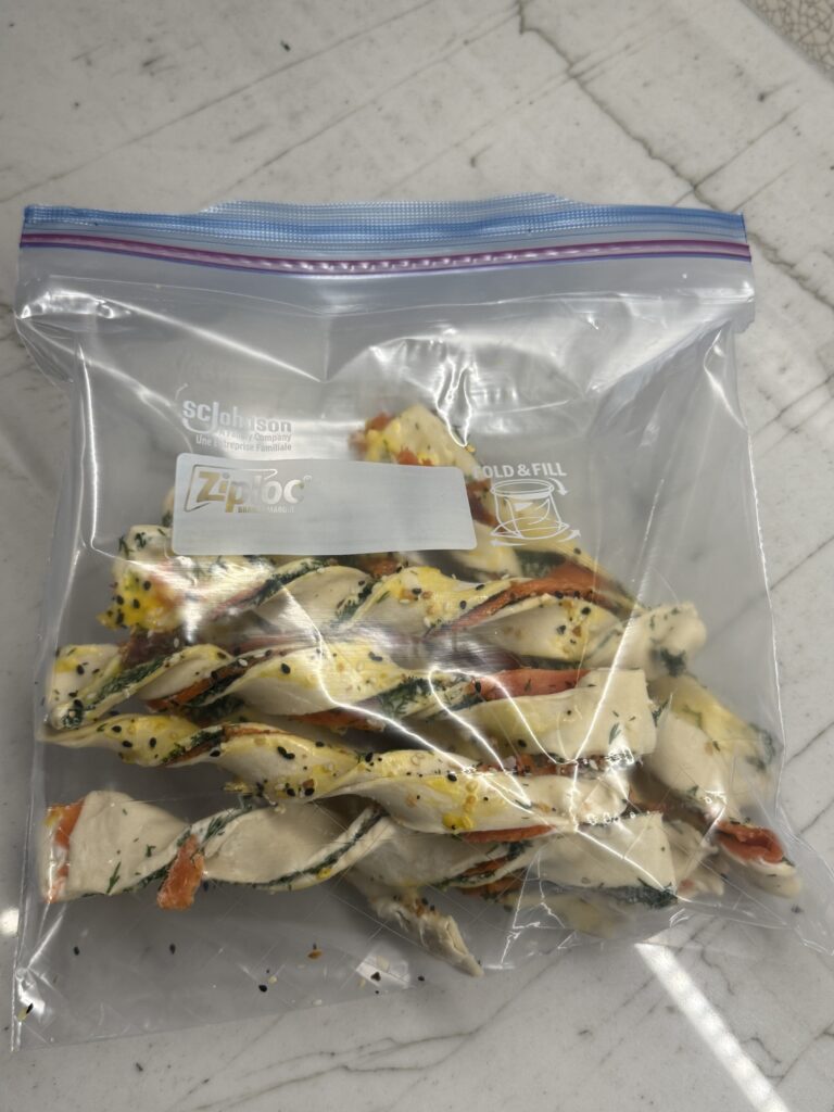 Frozen smoked salmon pastry twists 