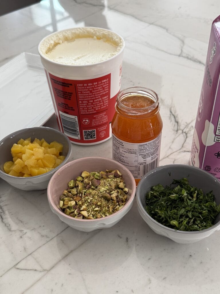ingredients for whipped ricotta and peaches
